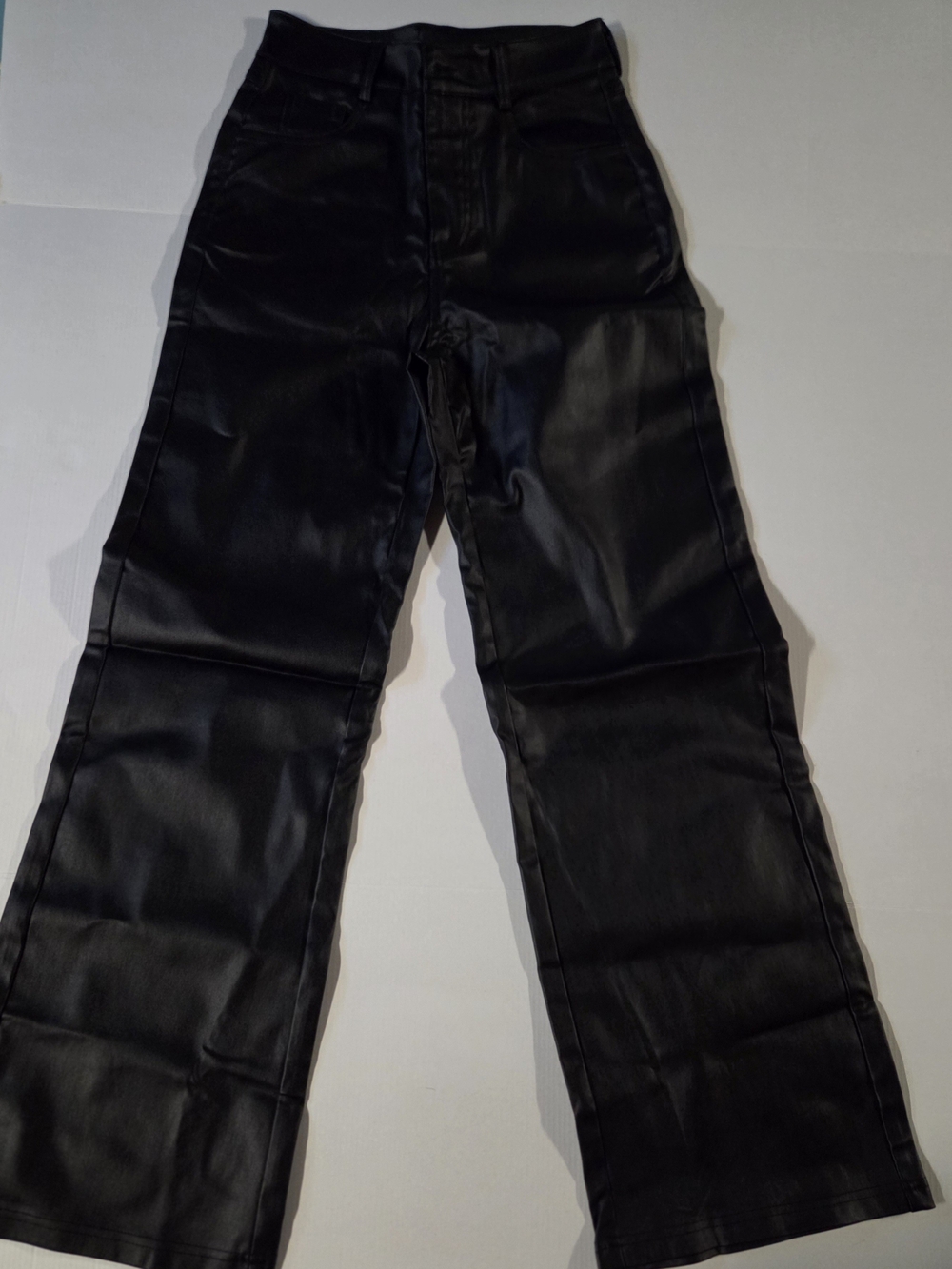 Medium Black Faux Leather Wide-Leg Pants
